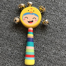 曲漾 玩具卡通制玩具拨浪鼓木质手摇鼓摇铃0-1岁儿童宝宝 明黄色 黄帽子手摇铃