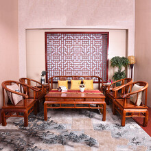 DFJXW F红木家具缅甸花梨（学名：大果紫檀）沙发椅组合实木宫廷椅皇冠皇宫沙发大茶几 中式仿古明清 八件套