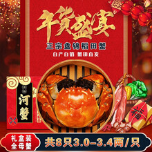【盘锦馆】盘家人 中秋盘锦河蟹稻田蟹  鲜活海鲜水产 大闸蟹特大全母盘锦河蟹礼盒装顺丰空运直达冷链 3.0-3.4 全母蟹8只