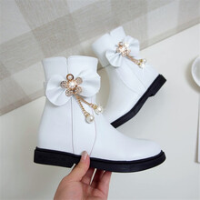 女童短靴子2021秋冬加绒儿童马丁靴公主棉鞋中大童小女孩皮靴 白色加绒 26码/内长18cm