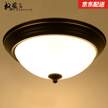 格蕴 美式乡村LED吸顶灯简约铁艺灯具圆形卧室北欧阳台过道书房灯饰 中号38CM 24W【暖白】