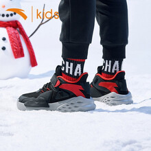 安踏童鞋儿童运动鞋男春款中大童运动鞋鞋子加绒保暖棉鞋R 黑/大学红 37