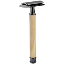 全球通男士手动剃须刀经典复古橄榄木柄老式刮胡子须刨刮胡刀刀架不锈钢双面刀片式 黑色