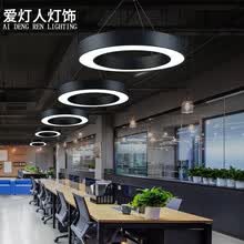 LED圆形圆环吊灯办公室健身房店铺大堂圆圈工业风灯环形工程40CM 空心圆形 黑框 直径40CM