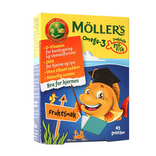挪威原装进口沐乐思Mollers小鱼DHA成人孕妇儿童鱼肝油宝宝鱼油软糖果冻45粒含维生素AD 草莓味
