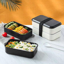 光一 简约饭盒分隔型双层可微波炉加热日式便当饭盒上班族便携轻食餐盒学生食堂打饭餐盒套装 白色+筷勺 1000ML