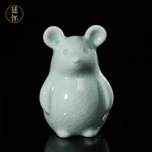 廷怀窑 汝窑瑞鼠茶宠 天青卵青陶瓷茶宠摆件桌面摆件 汝瓷可养 玉青釉茶宠瑞鼠