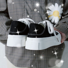 蓓尔大头丑萌鞋帆布鞋女厚底松糕鞋女韩版ulzzang百搭板鞋女ins潮鞋学生休闲鞋 8972黑色 37