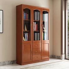 品程乐家私中式实木书柜书架置物架组合2门3门6门书橱简约现代落地带玻璃门木质文件柜组装 3门