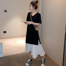 敏潮格伦孕妇裙夏季潮辣妈个性孕妇装夏装显瘦V领连衣裙长裙夏天裙子 黑色 M