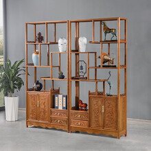 慢象红木家具非洲鸡翅木（学名：非洲崖豆木）博古架实木客厅隔断柜中式置物架古董架子茶叶架柜多宝阁展示架 一对 长240*宽30*高198cm