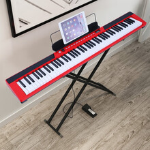 科蒂思 电钢琴便携88键重锤电子钢琴儿童初学幼师专业成人家用数码钢琴立式智能钢琴幼师幼儿园专用 1002红色-配重力度-单踏-礼包-X架-琴包