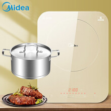 美的（Midea）电磁炉 恒匀火188mm聚能大线圈盘 日本NEG炫彩微晶面板 滑控火力调节 香槟金