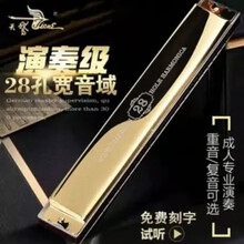 进口音簧天鹅牌28孔复音C调重音口琴演奏级学生初学者入门乐器 金色重音C调
