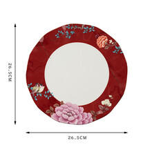安娜16点陶瓷欧式小奢华咖啡杯骨瓷英式下午茶杯茶具田园风套装 东方牡丹10.5寸盘（红）