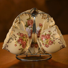 友来福 欧式咖啡杯套装创意手绘描金陶瓷下午茶茶具情侣对杯碟 玫瑰对杯碟