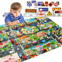 儿童小汽车模型交通图场景图停车场图无纺布材质交通场景地图 停车场模型路标红绿灯玩具 130厘米城市交通图+18件大路标（不含车）