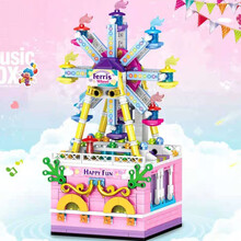 积木拼装八音盒diy音乐盒儿童新年创意装饰福树网红女孩生日礼物 [旋转摩天轮]音乐盒529颗粒