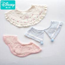 迪士尼（Disney）ins韩版新款婴儿围嘴花瓣360旋转宝宝口水巾纯棉纱布围兜假领套装 米绣花纱布3条装 0-2岁通用
