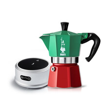 比乐蒂Bialetti 摩卡壶 咖啡壶意大利三色旗意式特浓家用摩卡咖啡壶 6杯份+新款电陶炉（银灰色）
