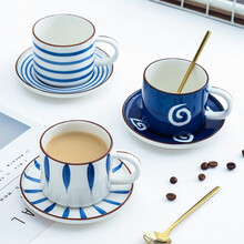 瓷彩美（CECEME）咖啡杯日式手绘咖啡杯碟套装茶具陶瓷杯子水杯创意办公室家用 剑草圆形咖啡杯碟