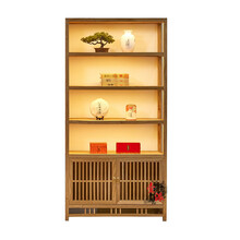 博古架实木茶叶展示柜新中式店铺陈列柜书柜书架收纳储物柜 领道（LINGDAO） 组合七单个带灯 1米以下