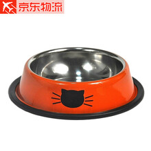 Chukchi楚克奇宠物狗碗食具饮具加厚不锈钢宠物碗猫狗食盆小型宠物用品 橘红黑猫
