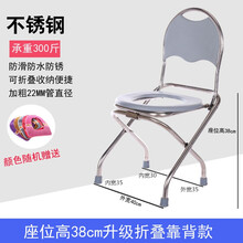 坐便椅可折叠坐便凳移动背靠坐便马桶不锈钢加厚防滑简易便携坐便椅子老人病人孕妇家用通用移动马桶厕所 靠背款38CM高折叠不锈钢+坐垫