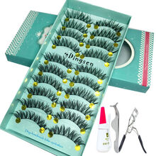 贝玲娜（BALYNA） 假睫毛套装浓密自然纤长眼睫毛棉线梗自然交叉眼尾拉长平替 H92(一盒)+胶+镊子+夹