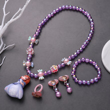 儿童发光项链戒指耳夹手链套装公主小女孩卡通可爱首饰配饰品玩具 4#公主款-可发光