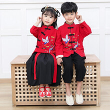 幽幽小熊儿童汉服春夏款男童唐装幼儿园六一表演服中大童女童中国风两件套洋气复古潮 男款春款 100