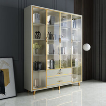 一代宗匠 轻奢玻璃门全墙书柜大北欧简约现代带门落地书房客厅带灯书柜酒柜书橱 （1.6米宽）4门不带灯