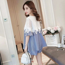 金缔娅 孕妇装夏装新款韩版夏季时尚款套装潮妈夏天薄款怀孕期宽松两件套夏款 蓝色套装 M