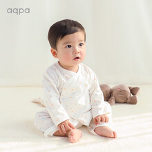 aqpa 新款婴儿夏季轻薄蝴蝶哈衣0-6月新生儿宝宝绑带连体衣和尚服          白色斑斓河马   52cm