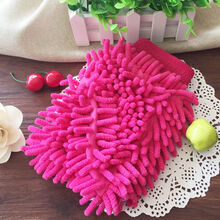 洗车手套双面擦车手套雪尼尔珊瑚绒加厚汽车手套抹布除尘清洁工具 (两只装).玫红色