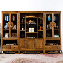 寻古红木家具非洲鸡翅木（学名：非洲崖豆木）书柜实木新中式书房书架柜酒柜储物柜展示柜 三件套