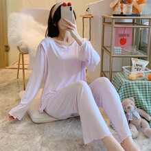 十月结晶同款 月子服薄款莫代尔孕妇睡衣春夏季5月份6产后哺乳喂奶衣家居服套装 B1052 紫色 L