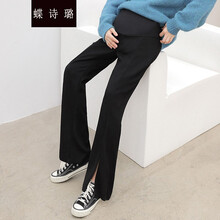 蝶诗璐 孕妇裤夏装时尚纯色高腰宽松开叉阔腿裤打底裤休闲裤外穿孕妇托腹裤孕妈装 黑色夏款 M