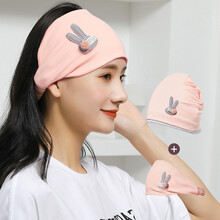 诺宜 月子帽夏薄产妇帽产妇头巾2件装防风帽保暖孕妇帽坐月子发带纯棉睡眠帽 兔兔粉色