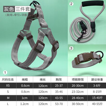 泰迪狗绳小狗绳子牵引绳小型犬猫绳子挣脱家用狗狗柯基背带遛狗 三件套-灰 项圈+胸背+绳 S 建议8-18斤