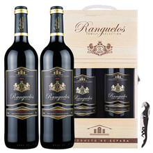 超市	西班牙原瓶进口红酒 朗克鲁家族之选干红葡萄酒两瓶木箱装附家族定制木箱750ml*2