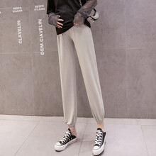 敏潮格伦孕妇春夏装外穿加长运动裤打底休闲时尚宽松潮妈灯笼哈伦裤 灰色 M