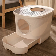 hoopet猫砂盆防外溅便盆超大号特大号顶入式防外溅半封闭式特大号防臭幼猫猫厕所猫屎盆猫沙盆 经典灰（25斤猫咪可用）- 店长力荐