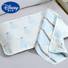 迪士尼新品婴儿儿童枕巾纯棉纱布吸汗透气宝宝新生儿枕头巾全棉夏天超软单人 单条 大雪梨蓝色 40*60cm 儿童款【拍2发3