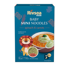进口超市 禾泱泱rivsea  婴儿辅食 面条 碎碎面 无盐无钠 面条 高营养 2.5cm菠菜胡萝卜味160g (6月+)