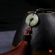 汽车挂件和田玉平安扣车载挂饰貔貅平安符男女士高档后视镜吊坠宝马奔驰奥迪保时捷玛莎拉蒂雷克萨斯车内饰 和田玉平安扣貔貅【咖色流苏】