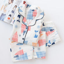 纯棉纱布产后月子服开衫哺乳衣套装薄款孕妇喂奶宽松大码春夏睡衣 白色小树 哺乳装 M