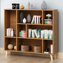 木以成居 书柜 简易书架落地 储物柜简约客厅卧室厨房阳台办公玩具收纳柜子 书橱书柜 实木腿樱桃木色LY-4083
