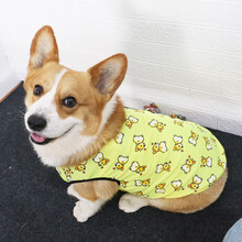 狗狗衣服夏季薄款背心透气防晒柯基法斗中型犬泰迪比熊小型犬可爱X 黄色 柯基碎花图案 XXL建议20-28