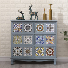 斗柜立柜轻奢矮柜卧室墙边柜抽屉式收纳柜美式实木收纳柜创绘复古斗柜小型靠墙储物柜子阳台置物柜多层 灰蓝色12宫格(横) 整装